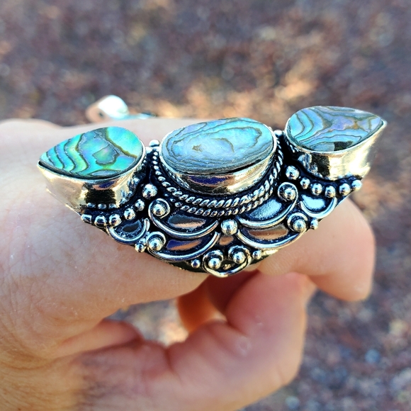 New Amazing Abalone Shell 925 Silver Statement Ring. - Picture 2 of 16